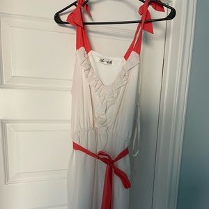 Off white dress with orange straps & belt
